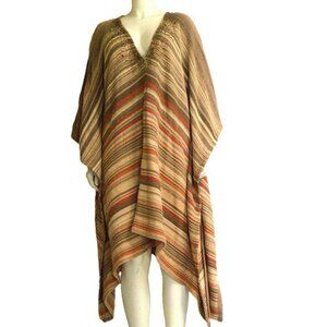Ralph Lauren Blue Label Tan Beaded Linen Blend Poncho Southwest Dress SZ XL NWT